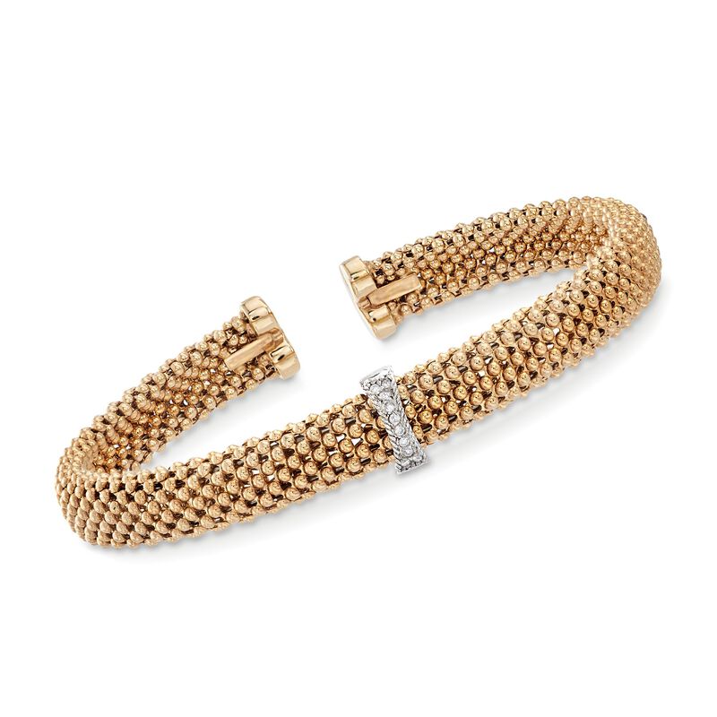 Phillip Gavriel &quot;Popcorn&quot; 14kt Yellow Gold Cuff Bracelet with Diamond Accents. 7&quot; image number 0