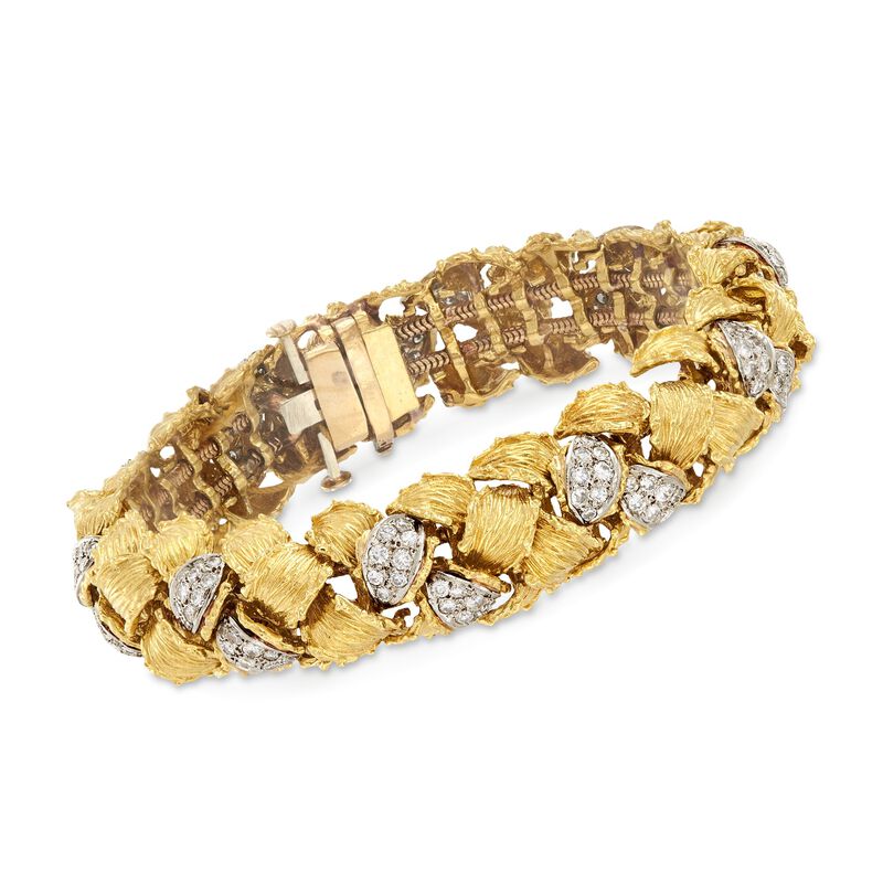 C. 1970 Vintage 4.00 ct. t.w. Diamond Basketweave Bracelet in 14kt Two-Tone Gold image number 0
