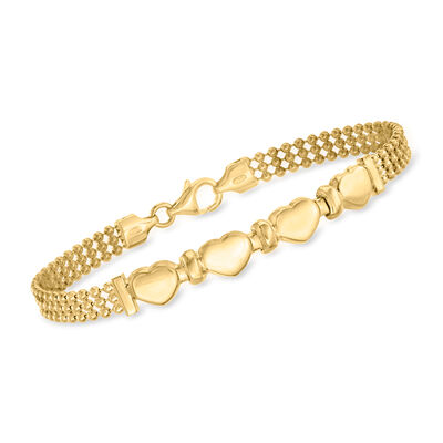 Italian 18kt Gold Over Sterling Heart Beaded Bracelet