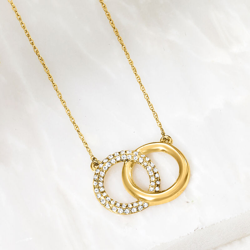 .25 ct. t.w. Pave Diamond Interlocking Circle Necklace in 14kt Yellow Gold. 18&quot; image number 2