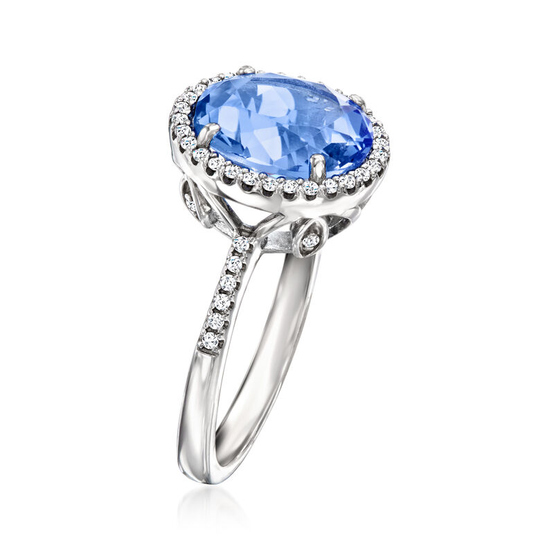 Italian 3.50 Carat Simulated Sapphire and .20 ct. t.w. CZ Ring in Sterling Silver image number 2