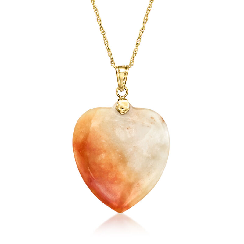 C. 1970 Vintage Carved Orange Jade Heart Pendant Necklace in 14kt Yellow Gold image number 0