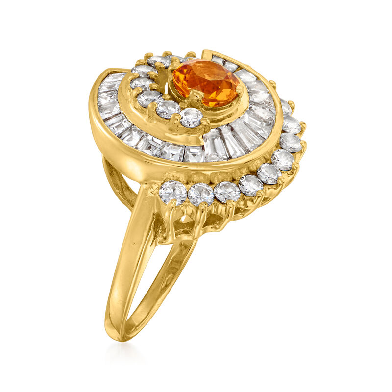C. 1980 Vintage .60 Carat Citrine and 2.00 ct. t.w. Diamond Spiral Ring in 14kt Yellow Gold. Size 7 image number 2