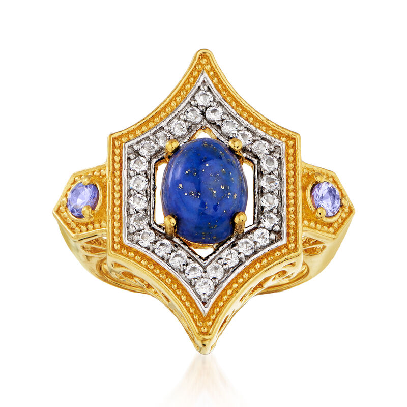 Lapis, .50 ct. t.w. White Topaz and .10 ct. t.w. Tanzanite Ring in 18kt Gold Over Sterling Silver image number 0