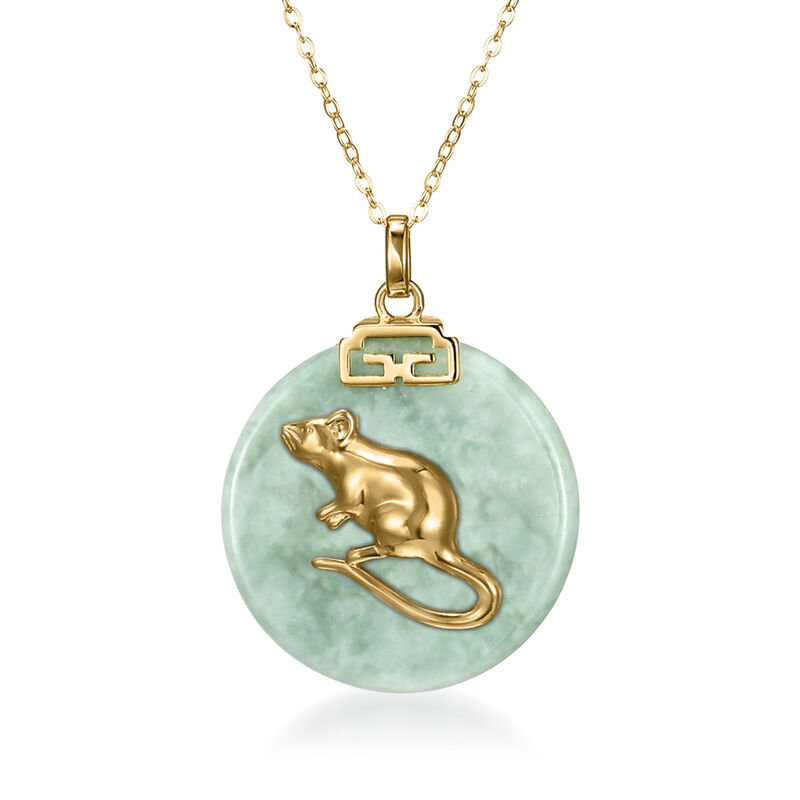 Rat - Jade Chinese Zodiac Pendant Necklace in 18kt Gold Over Sterling. 18&quot; image number 0