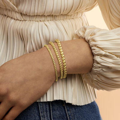 Italian 18kt Gold Vermeil Jewelry Set: Three 3-5mm Bead Stretch Bracelets