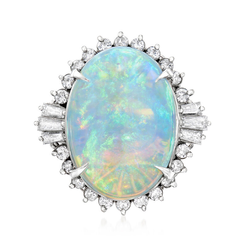 C. 1980 Vintage Opal and .83 ct. t.w. Diamond Ring in Platinum image number 0
