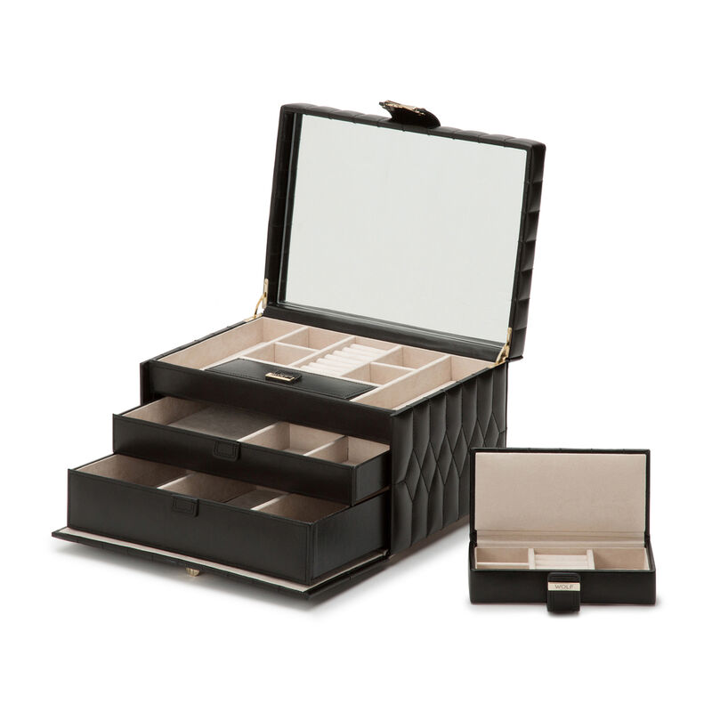 WOLF &quot;Caroline&quot; Black Leather Medium Jewelry Box image number 2