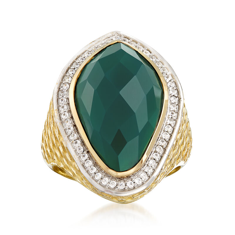 Green Chalcedony and .30 ct. t.w. White Zircon Ring in 18kt Gold Over Sterling image number 0