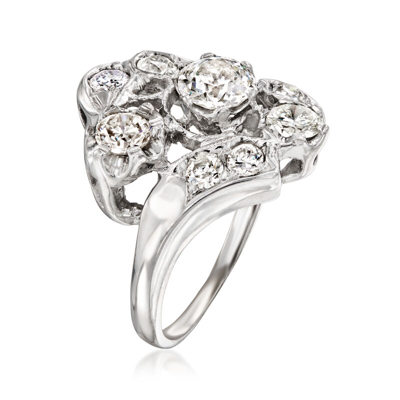 C. 1980 Vintage 1.75 ct. t.w. Diamond Cluster Ring in 14kt White Gold. Size 6 image number 2