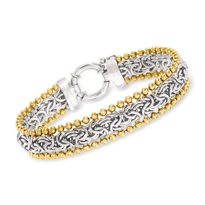 Two-Tone Sterling Silver Byzantine Beaded-Edge Bracelet