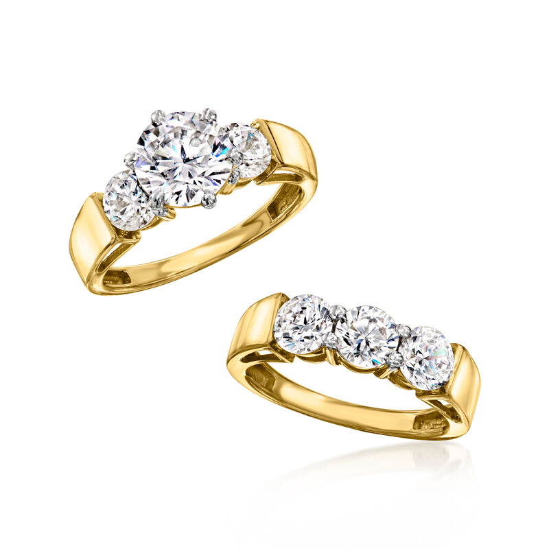 4.00 ct. t.w. CZ Jewelry Set: Two Rings in 18kt Gold Over Sterling image number 3