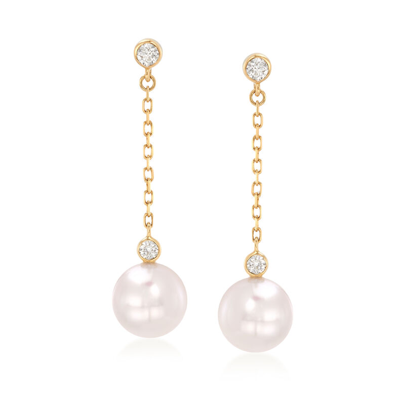Mikimoto 8.5mm A+ Akoya Pearl and .18 ct. t.w. Diamond Drop Earrings in 18kt Yellow Gold image number 0