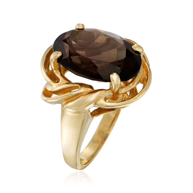 C. 1980 Vintage 8.00 Carat Smoky Quartz Ring in 14kt Yellow Gold. Size 6 image number 2