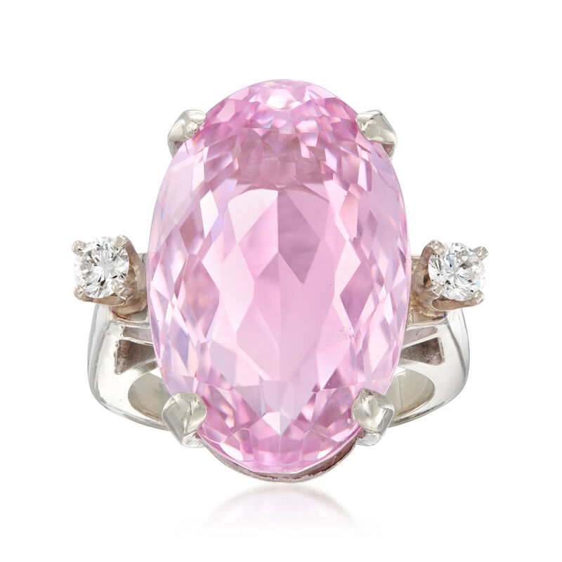 C. 1980 Vintage 21.25 Carat Kunzite and .30 ct. t.w. Diamond Cocktail Ring in 14kt White Gold image number 0