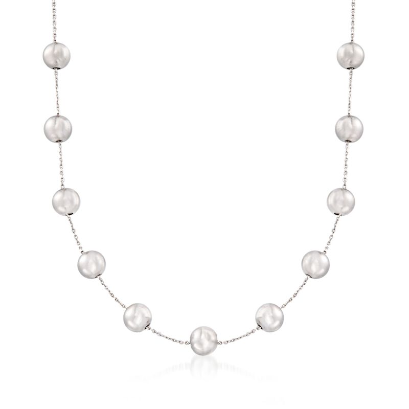 8mm Sterling Silver Bead Station Necklace image number 0