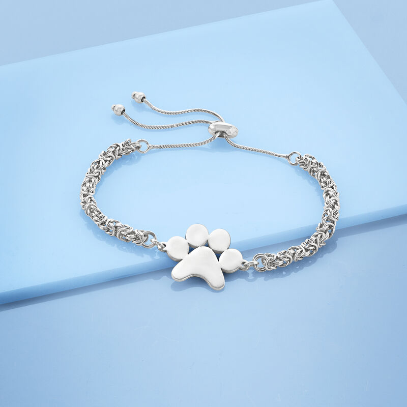 Sterling Silver Paw Print Byzantine Bolo Bracelet image number 3