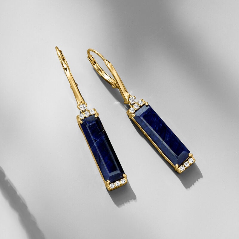 12.00 ct. t.w. Sapphire Drop Earrings with .30 ct. t.w. White Topaz in 18kt Gold Over Sterling  image number 2