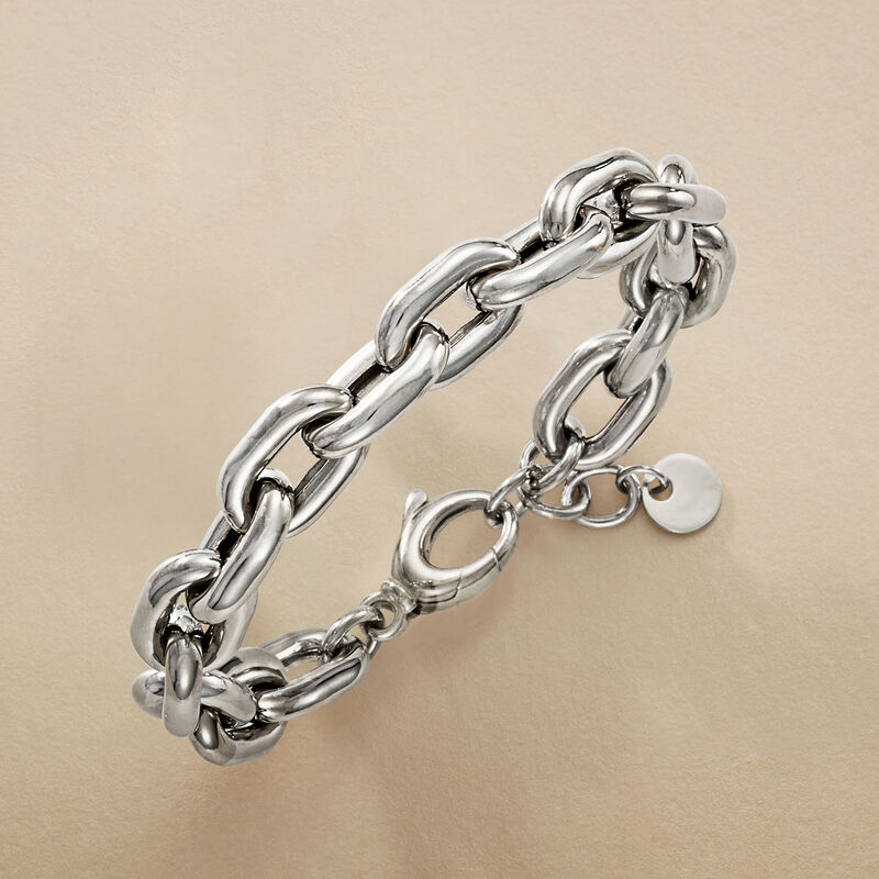 Italian Sterling Silver Chunky Cable-Link Bracelet. 8.5" image number 2