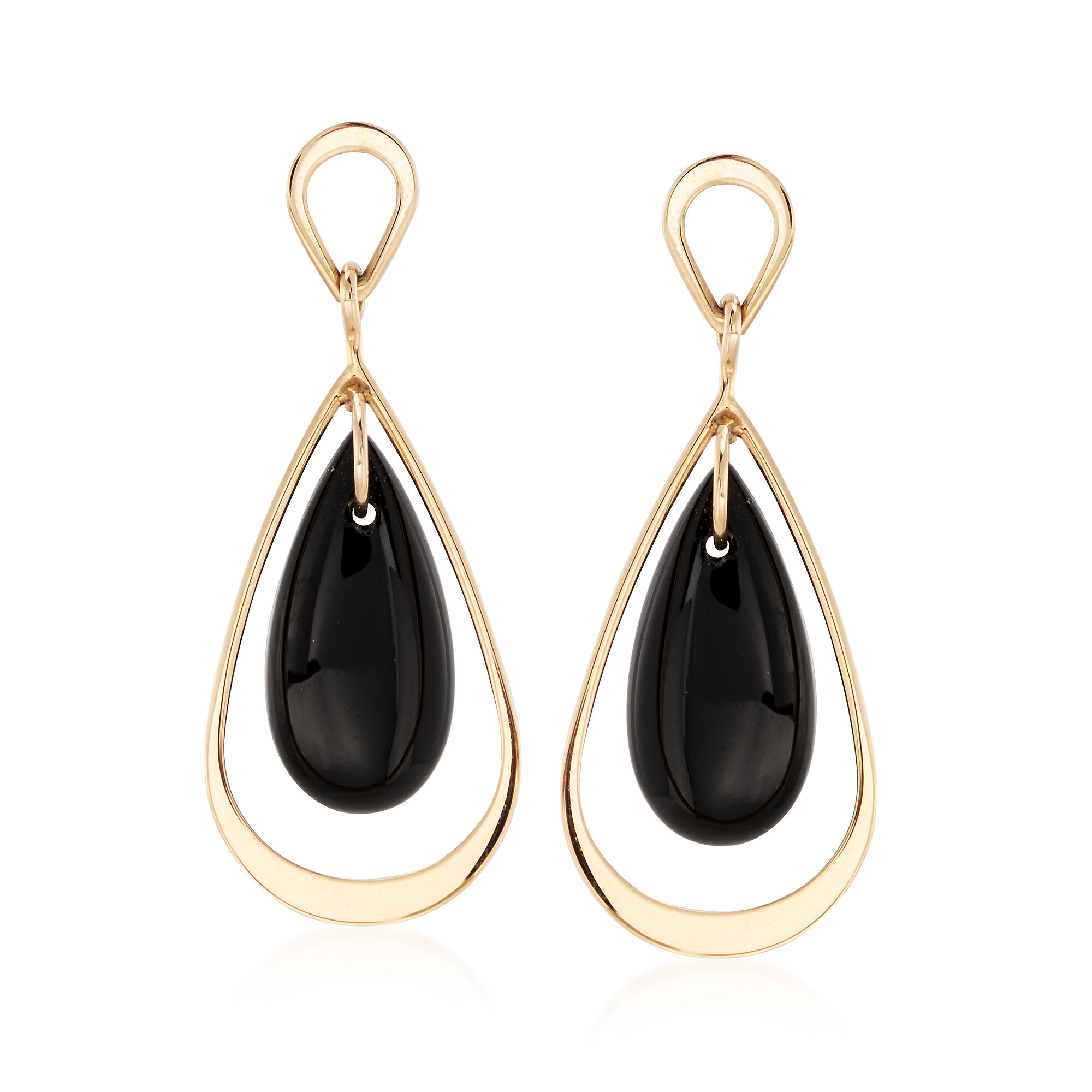 Ross-Simons Black Onyx Teardrop Earrings in 14kt Yellow Gold並行輸入品 C. 1980 Vintage Black Onyx Teardrop Earrings in 14kt Yellow Gold