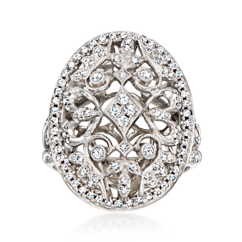 C. 2000 Vintage .75 ct. t.w. Diamond Openwork Ring in 18kt White Gold. Size 6.5 image number 0