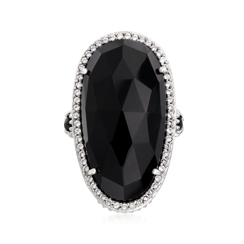 Black Onyx, .40 ct. t.w. Black Spinel and .40 ct. t.w. White Topaz Cocktail Ring in Sterling Silver image number 0