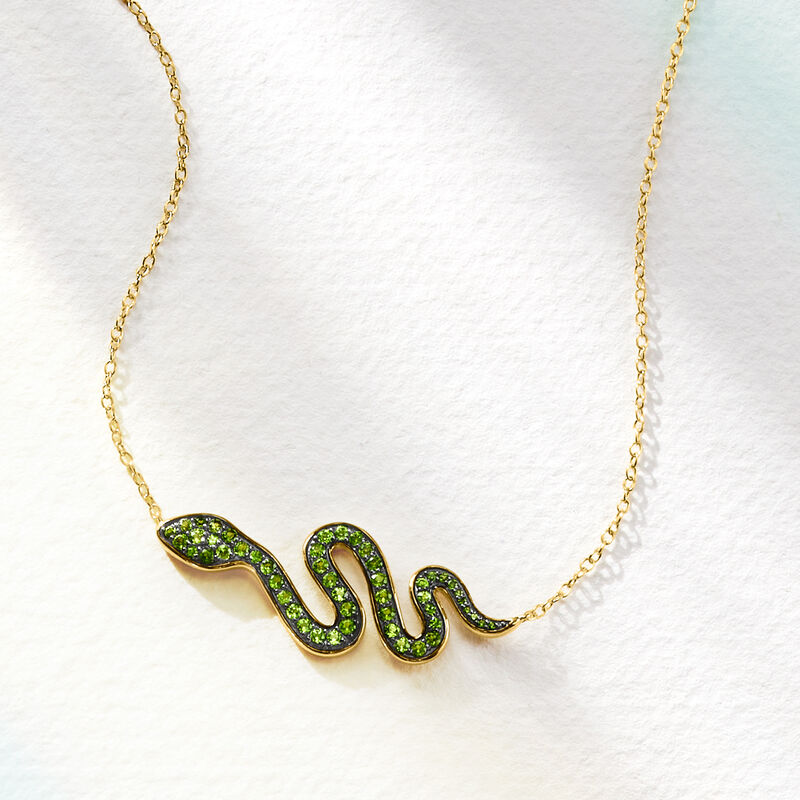 .40 ct. t.w. Chrome Diopside Snake Necklace in 18kt Gold Over Sterling. 18&quot; image number 2