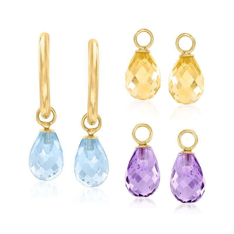 Interchangeable Jewelry Set: 8.00ct. t.w. Multi-Gemstone C-Hoop Drop Earrings in 14kt Yellow Gold image number 0