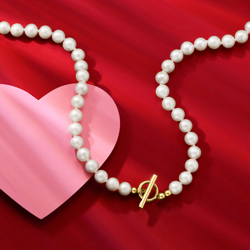 5.5-6mm Cultured Pearl Toggle Necklace in 14kt Yellow Gold image number 2