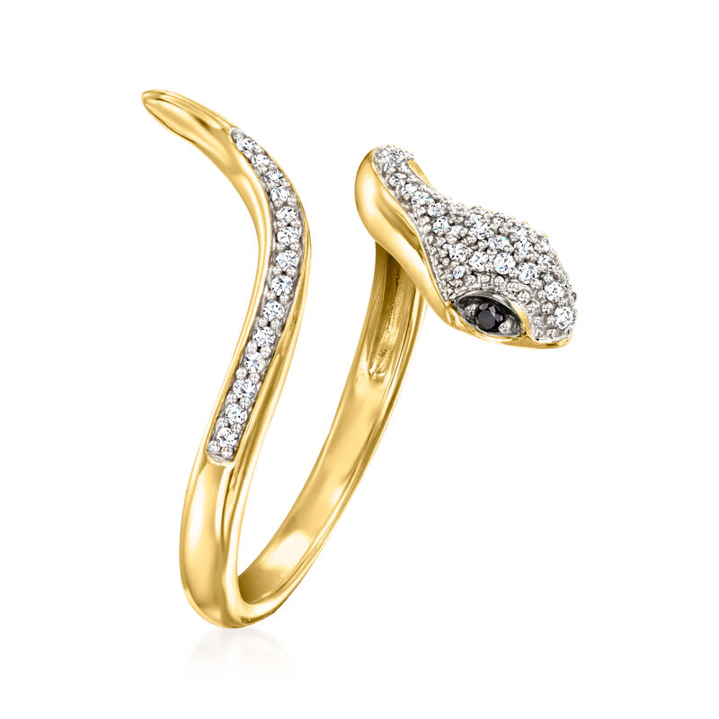 .15 ct. t.w. Diamond Serpent Ring with Black Spinel in 18kt Gold Over Sterling image number 2