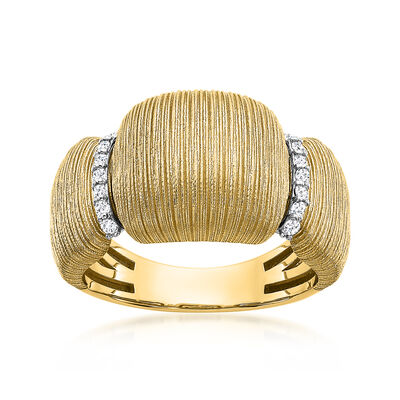 Italian 18kt Yellow Gold Textured Ring with .13 ct. t.w. Diamonds in 18kt White Gold