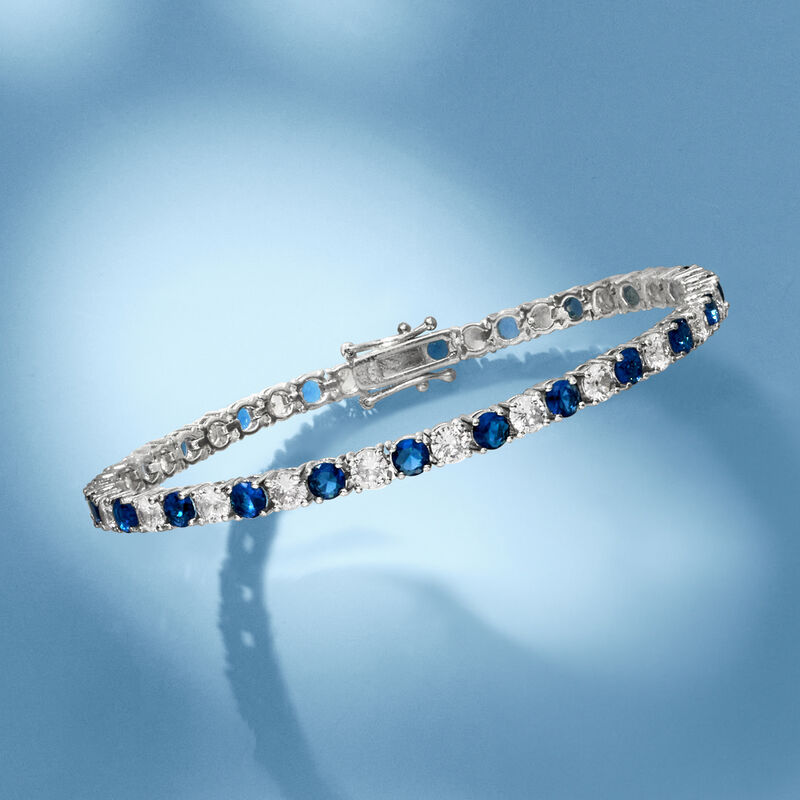 4.35 ct. t.w. Simulated Sapphire and 4.35 ct. t.w. CZ Tennis Bracelet in Sterling Silver image number 3