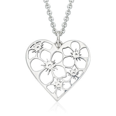 Zina Sterling Silver Flower Cut-Out Heart Pendant Necklace