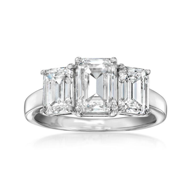 4.00 ct. t.w. Emerald-Cut Lab-Grown Diamond Three-Stone Ring in 14kt White Gold image number 0