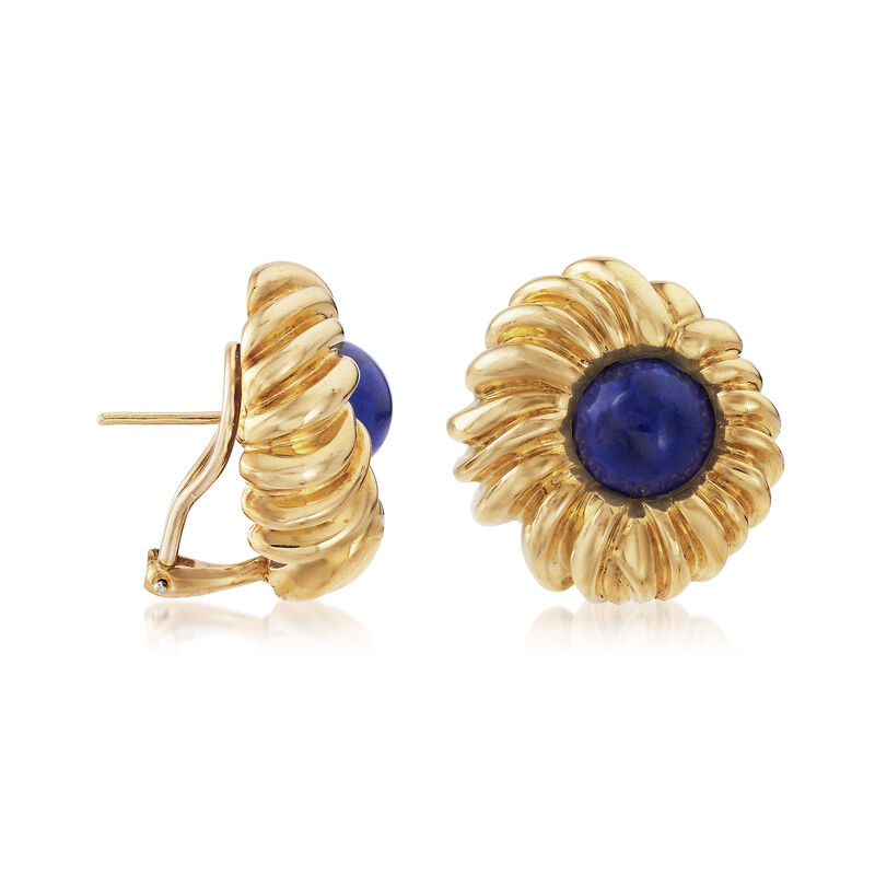 C. 1980 Vintage Tiffany Jewelry Lapis Earrings in 18kt Yellow Gold image number 2