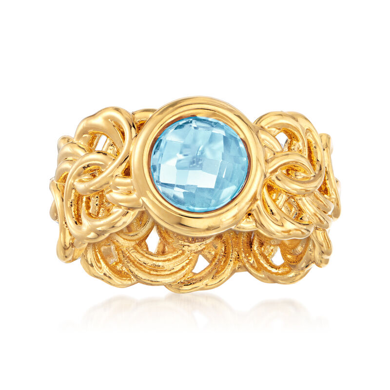 Italian Andiamo 14kt Yellow Gold and 2.30 Carat Sky Blue Topaz Byzantine Ring image number 0