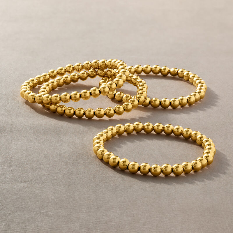 Italian 6mm 18kt Gold Over Sterling Bead Stretch Bracelet image number 2