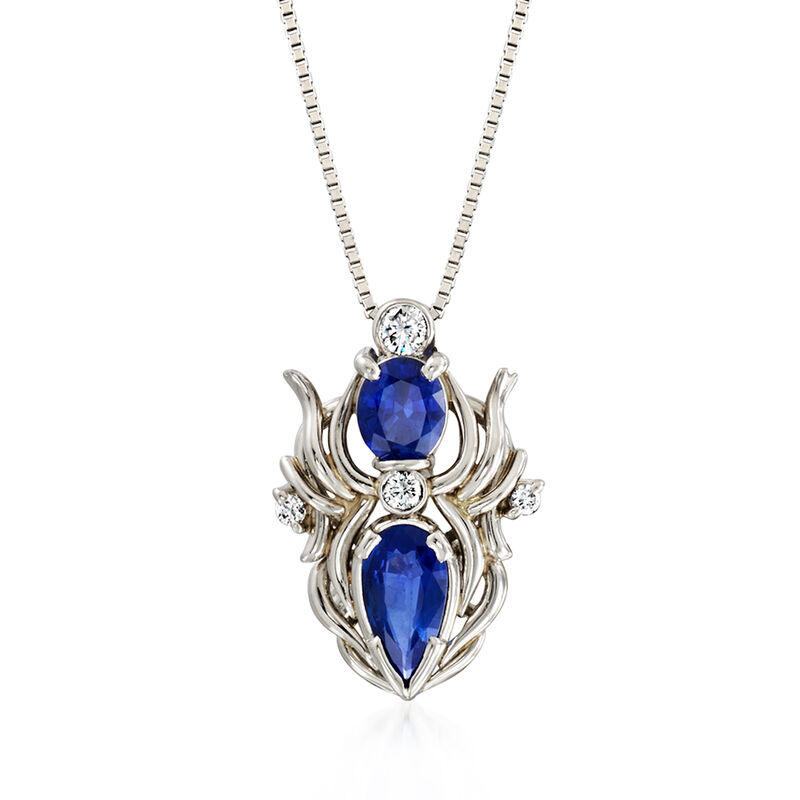 C. 1980 Vintage 1.18 ct. t.w. Sapphire and .13 ct. t.w. Diamond Pendant Necklace in Platinum  image number 0