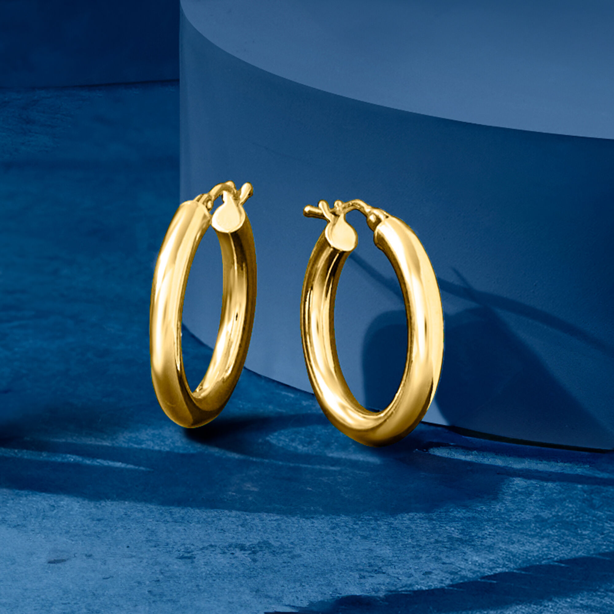 Italian 3mm 18kt Yellow Gold Hoop Earrings. 7/8