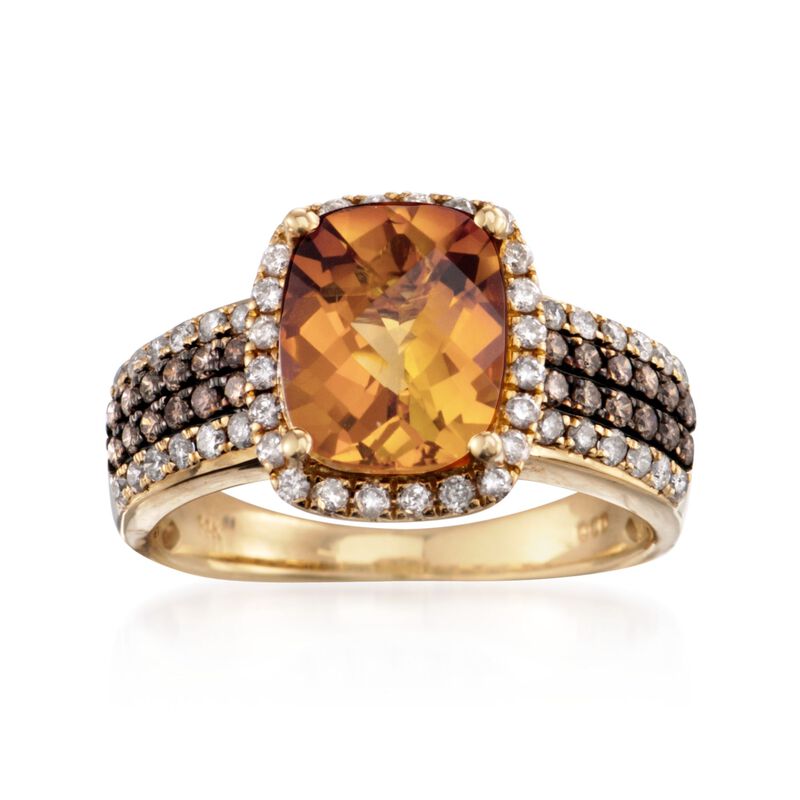 2.50 Carat Madeira Citrine and .88 ct. t.w. Diamond Ring in 14kt Yellow Gold image number 0