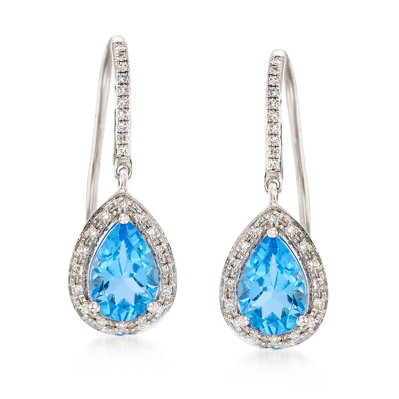 2.55 ct. t.w. Blue Topaz and .20 ct. t.w. Diamond Earrings in 14kt White Gold image number 0