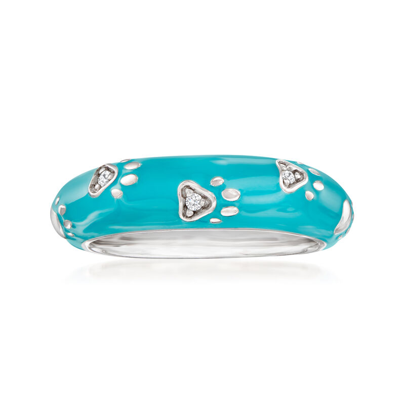 Belle Etoile "Paw Prints" Turquoise Enamel Ring with CZs in Sterling Silver image number 0
