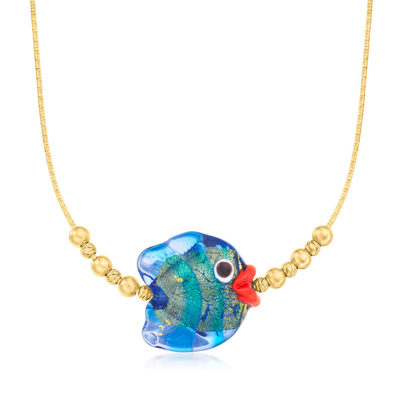 Italian Multicolored Murano Glass Fish Necklace in 18kt Gold Over Sterling image number 0