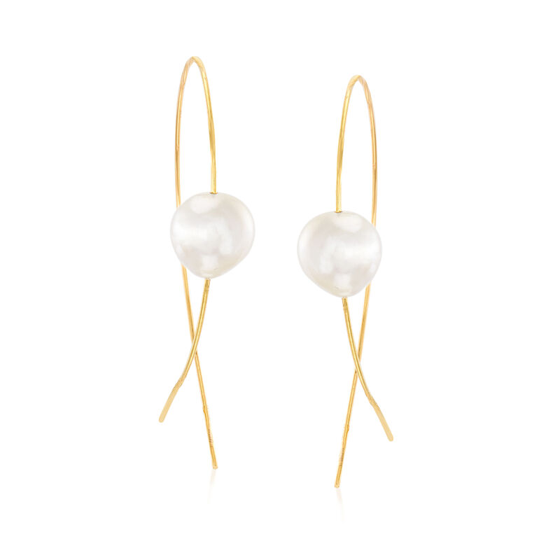 11-12mm Cultured Pearl Threader Drop Earrings in 18kt Yellow Gold image number 0
