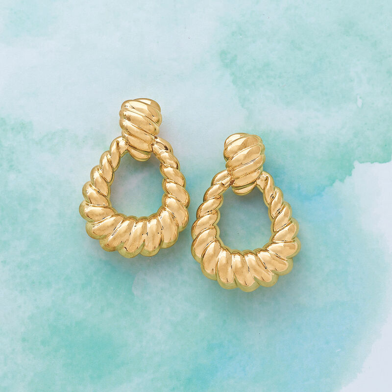 Italian Andiamo 14kt Yellow Gold Ribbed Doorknocker Earrings image number 2