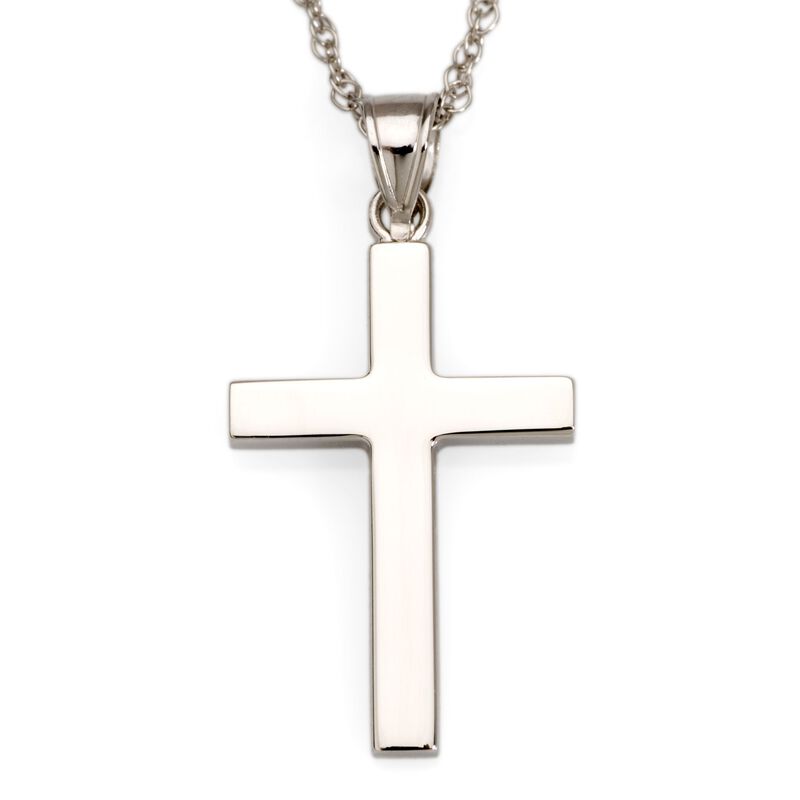14kt White Gold Polished Cross Pendant Necklace. 18&quot; image number 1