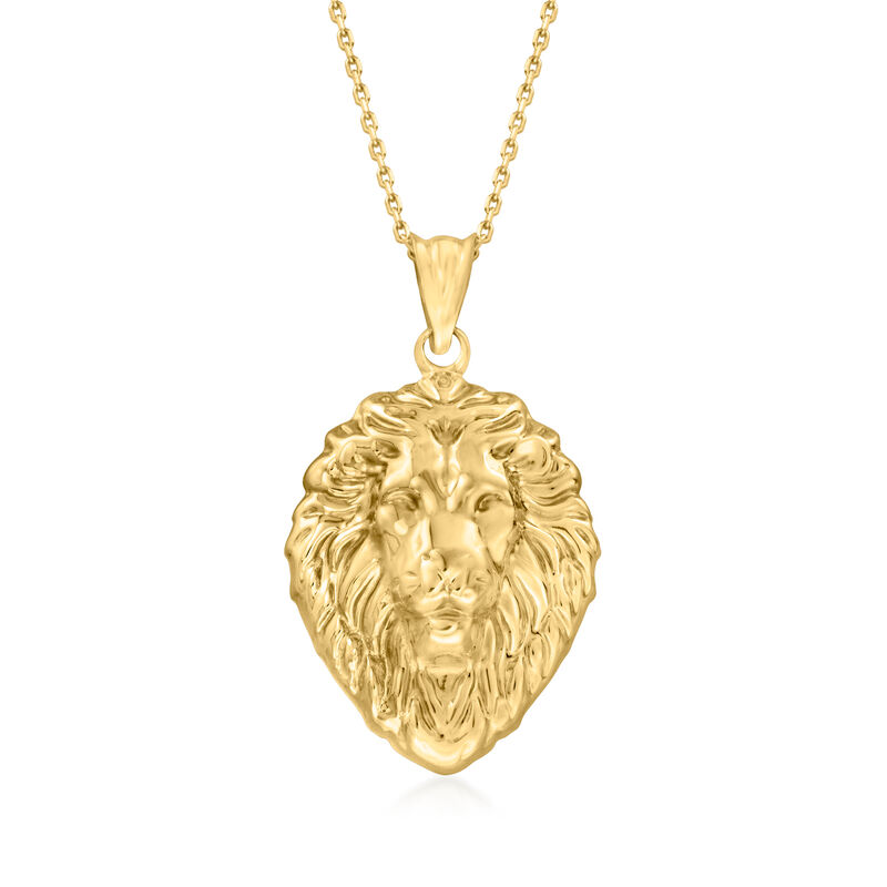 10kt Yellow Gold Lion Head Pendant Necklace. 18&quot; image number 1
