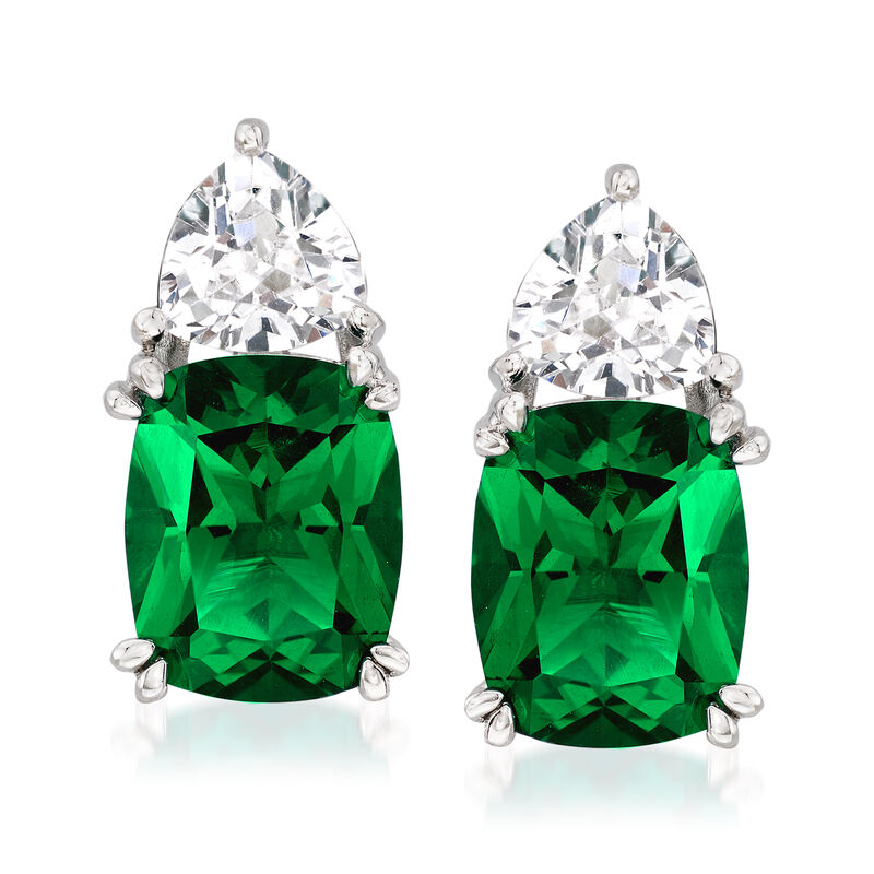 6.80 ct. t.w. Simulated Emerald and 1.50 ct. t.w. CZ Earrings in Sterling Silver image number 0