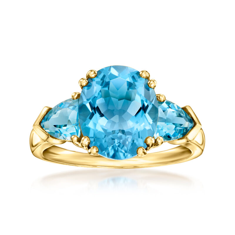 5.30 ct. t.w. Swiss Blue Topaz Three-Stone Ring in 14kt Yellow Gold image number 0