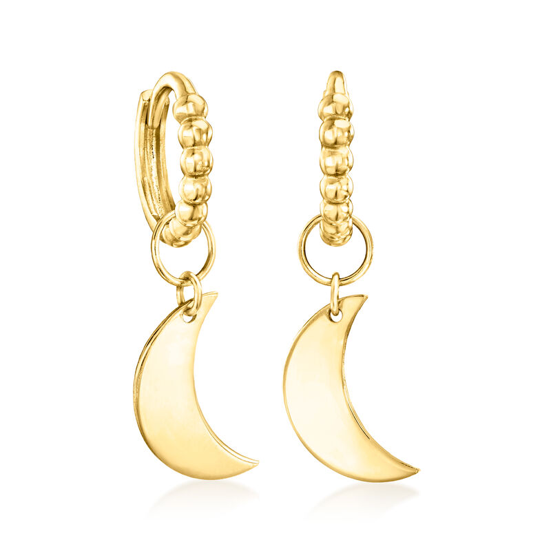 Italian 14kt Yellow Gold Beaded Charm-Compatible Huggie Hoop Earrings. 3/8&quot; image number 2